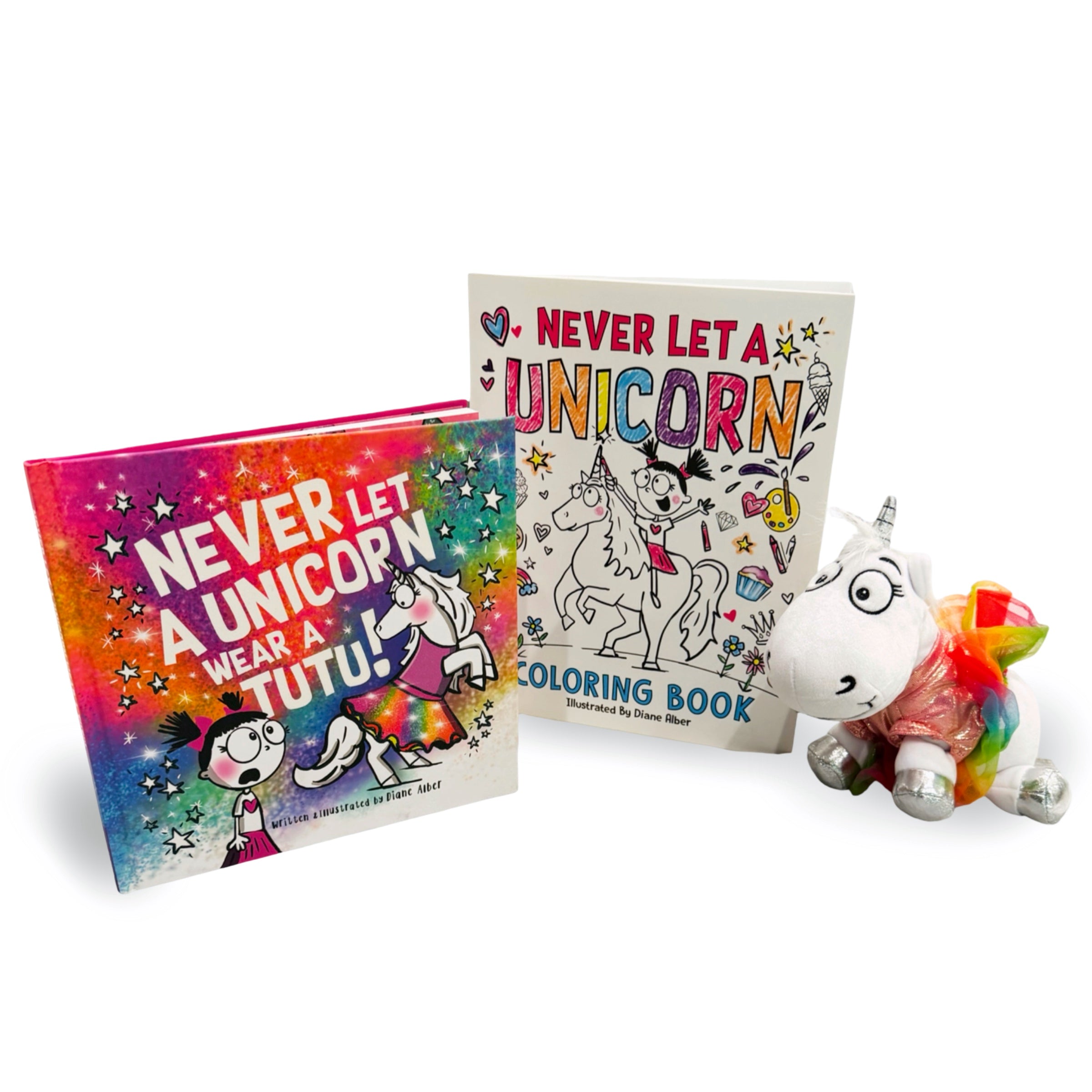 Unicorn Tutu Hardcover Book, Plush and Coloring Book BUNDLE