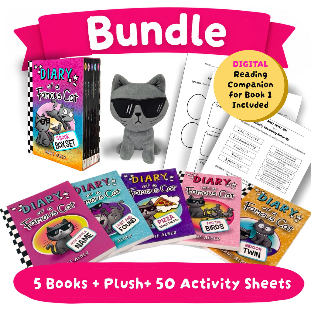 Bundle Plush + 5 Books Diary of a Famous Cat+ Activity Sheets