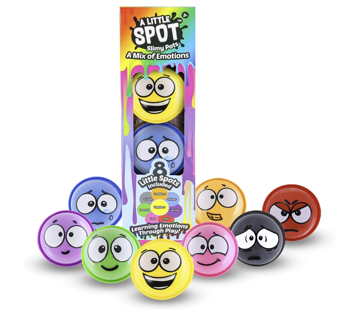 A Little Spot Slimy Pots Toy Set, 8 Different Half Dome Emotions, Small Sensory Toys for Kids, Social Emotional Learning Kids Slime Kit, Ages 3+