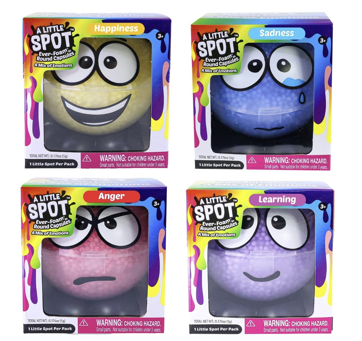 A Little Spot Ever Foam Slime Balls Capsules Pack, 4 Unique (Random Pack) Social Emotional Learning Slime Foam Balls for Kids,