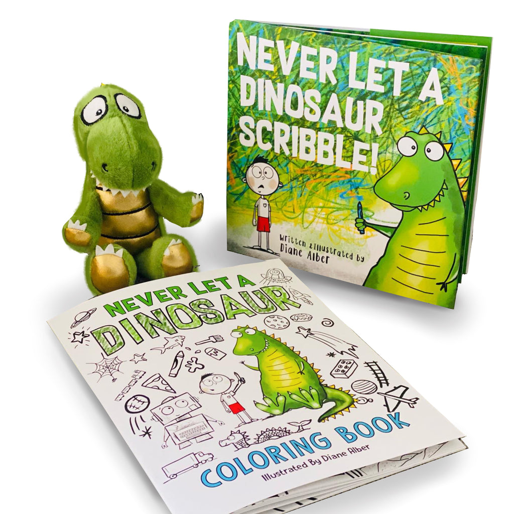 Dinosaur Gift Bundle (Dino plush, Dino hardcover book, Dino coloring book)